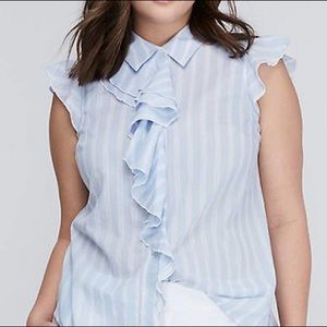 LANE BRYANT Sz 20 Striped Ruffle Blouse Button-up